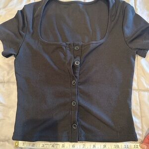 SHEIN Black Ribbed Button-Down Top